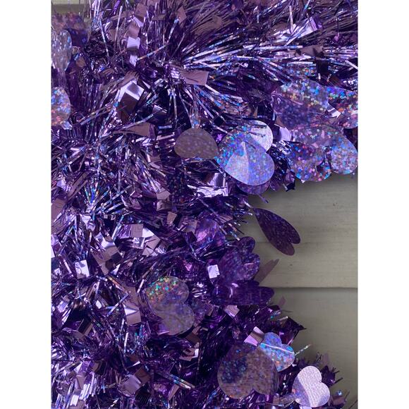 14” Purple Tinsel Heart Valentines Day Wreath Door Hanger Wall Decor - Picture 3 of 6